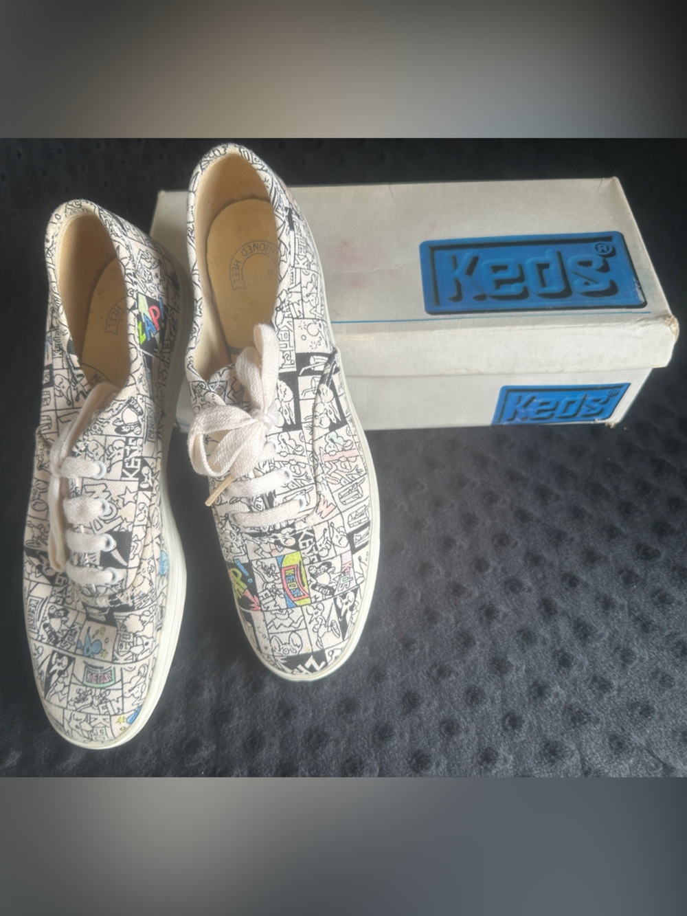 Keds White Canvas Comic-Print Sneakers with Multicolor Accents